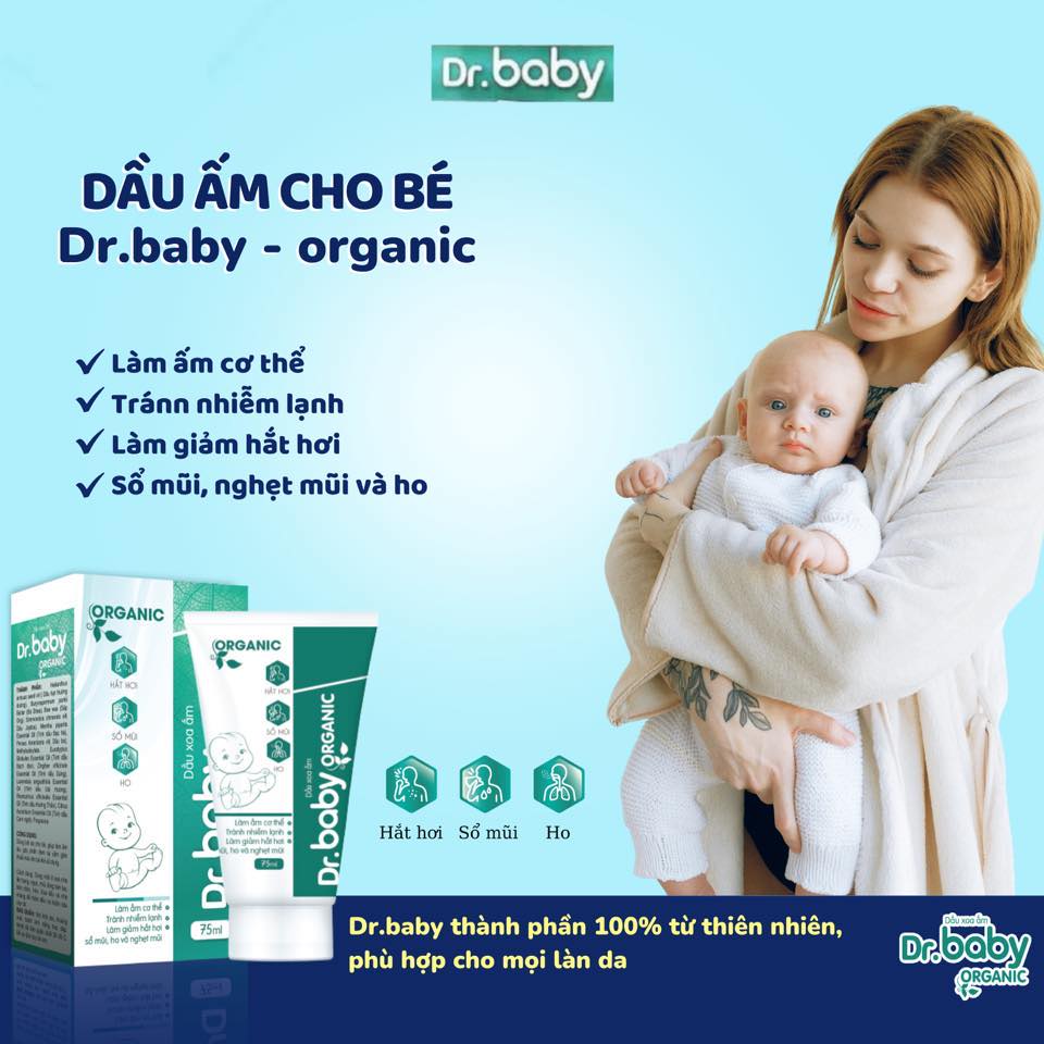 Hình ảnh Dầu xoa ấm cho bé Dr Baby Organic giữ ấm cơ thể giảm ho nghẹt mũi phòng ngừa muỗi đốt côn trùng cắn 75ml chính hãng