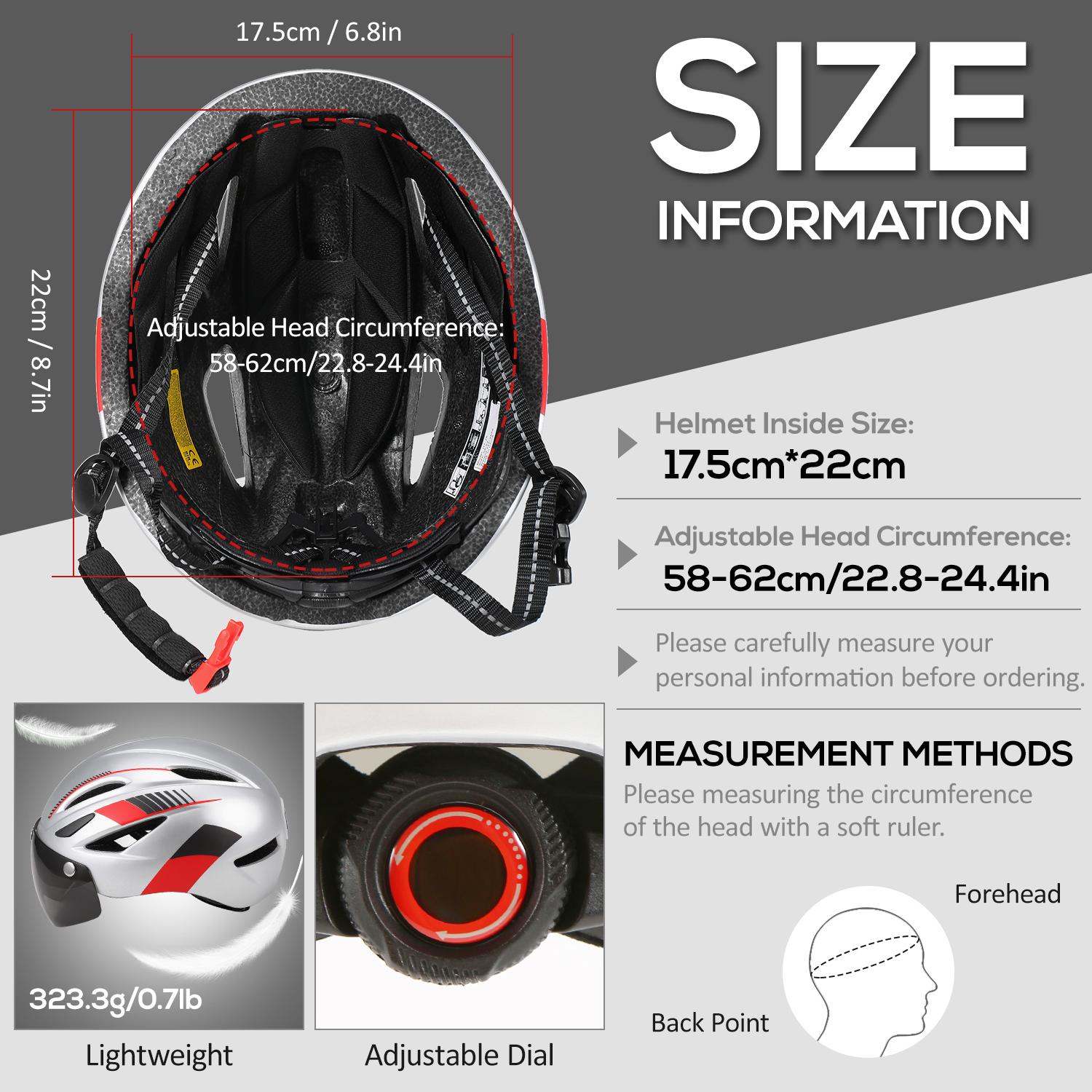 Mũ bảo hiểm đi xe đạp xe máy có đèn chiếu sáng phía sau, kèm tấm kính chống UV