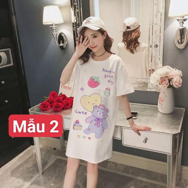 váy ngủ dáng suông chất cotton các hình gấu