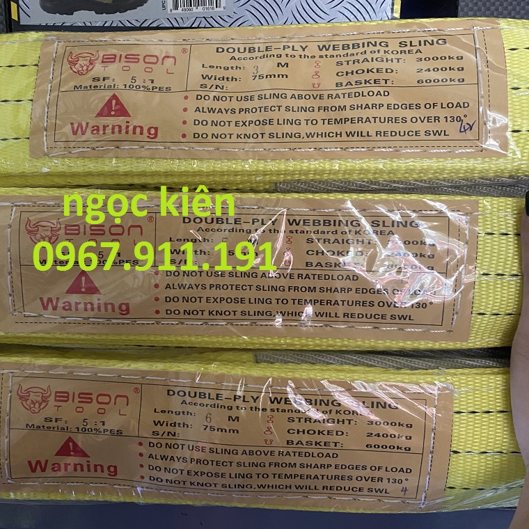 Dây Cáp Vải Cẩu Hàng 3 tấn dài 2 mét Bản dẹp 2 đầu mắt hệ số an toàn 5:1, Bản rộng 75mm