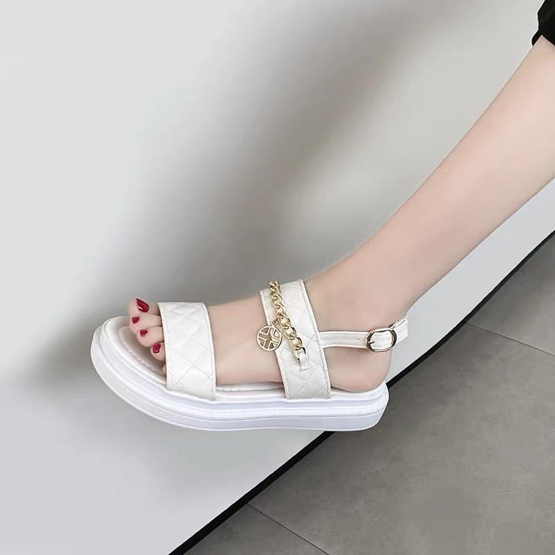 (2 Màu) Sandal nữ Trần Chỉ Viền Xích Kiểu Dáng Học Sinh Cực Đẹp