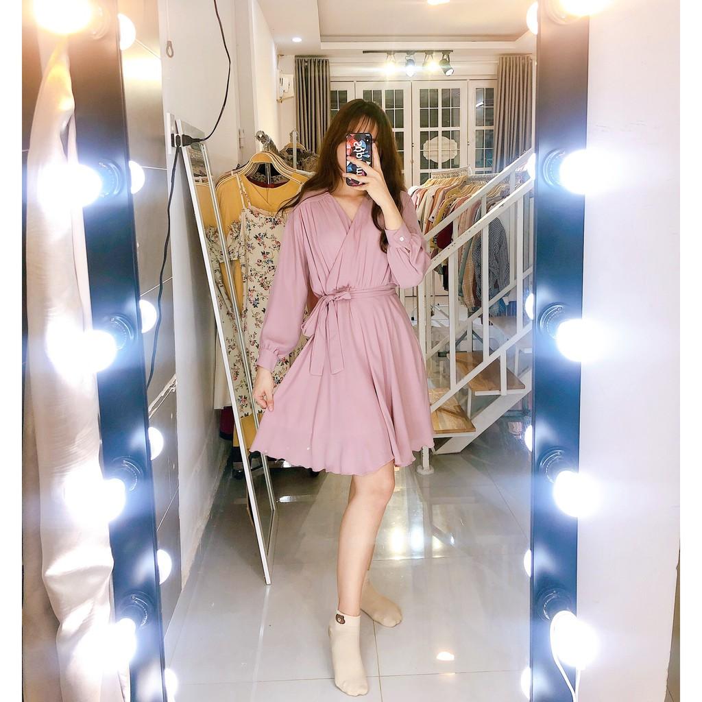 ĐẦM CỔ V XẾP LY TAY DÀI