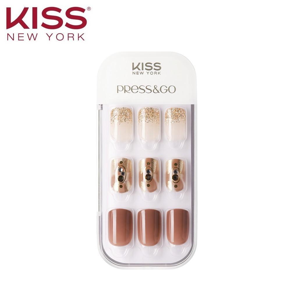 Bộ 30 Móng Tay Gel Tự Dán Press &amp; Go Kiss New York Nail Box - Golden Brooch (KPNA23KA)