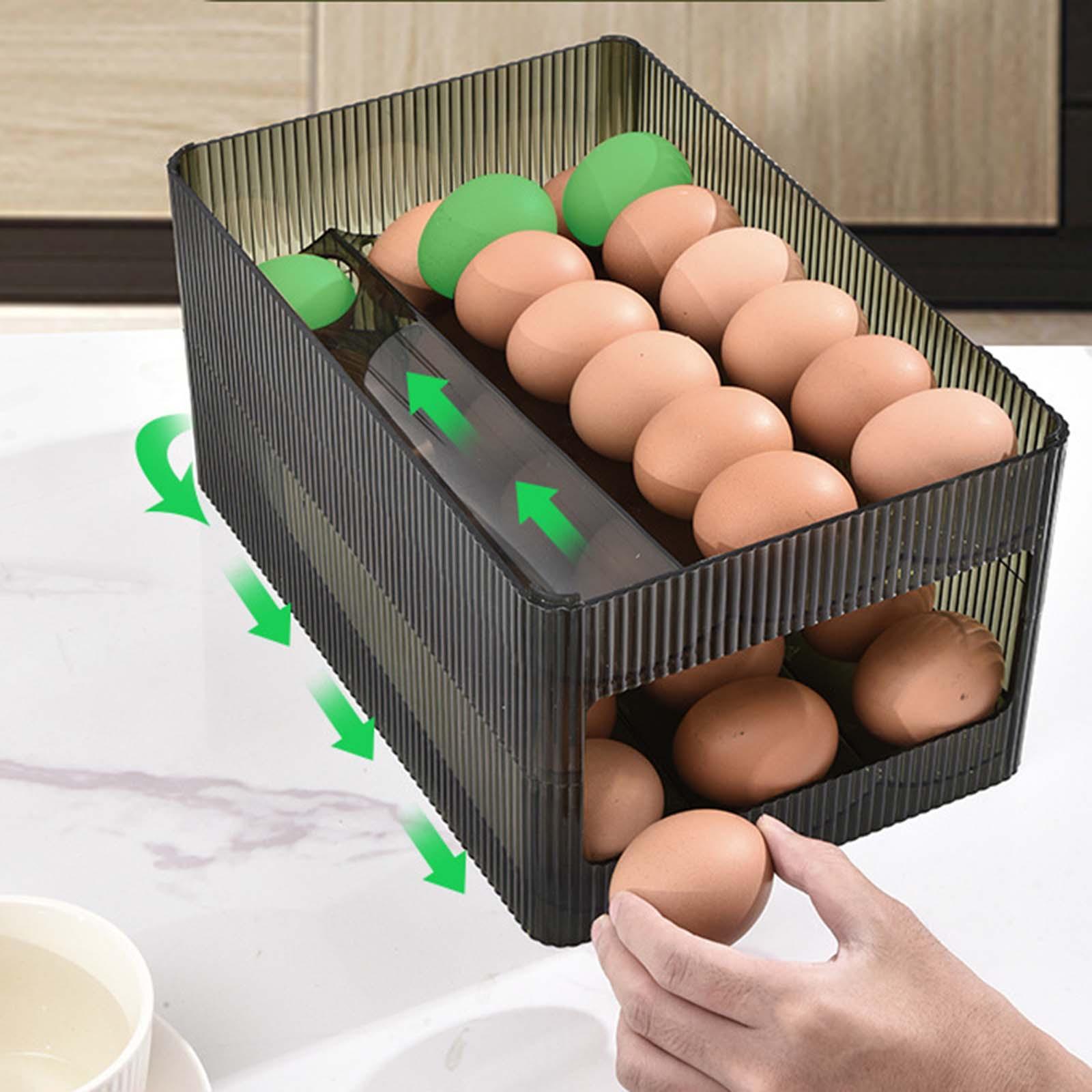 Automatic rolling eggs Holder Storage Box Reusable with Lid Egg Storage Drawer Egg Storage Organizer Bin for Refrigerator