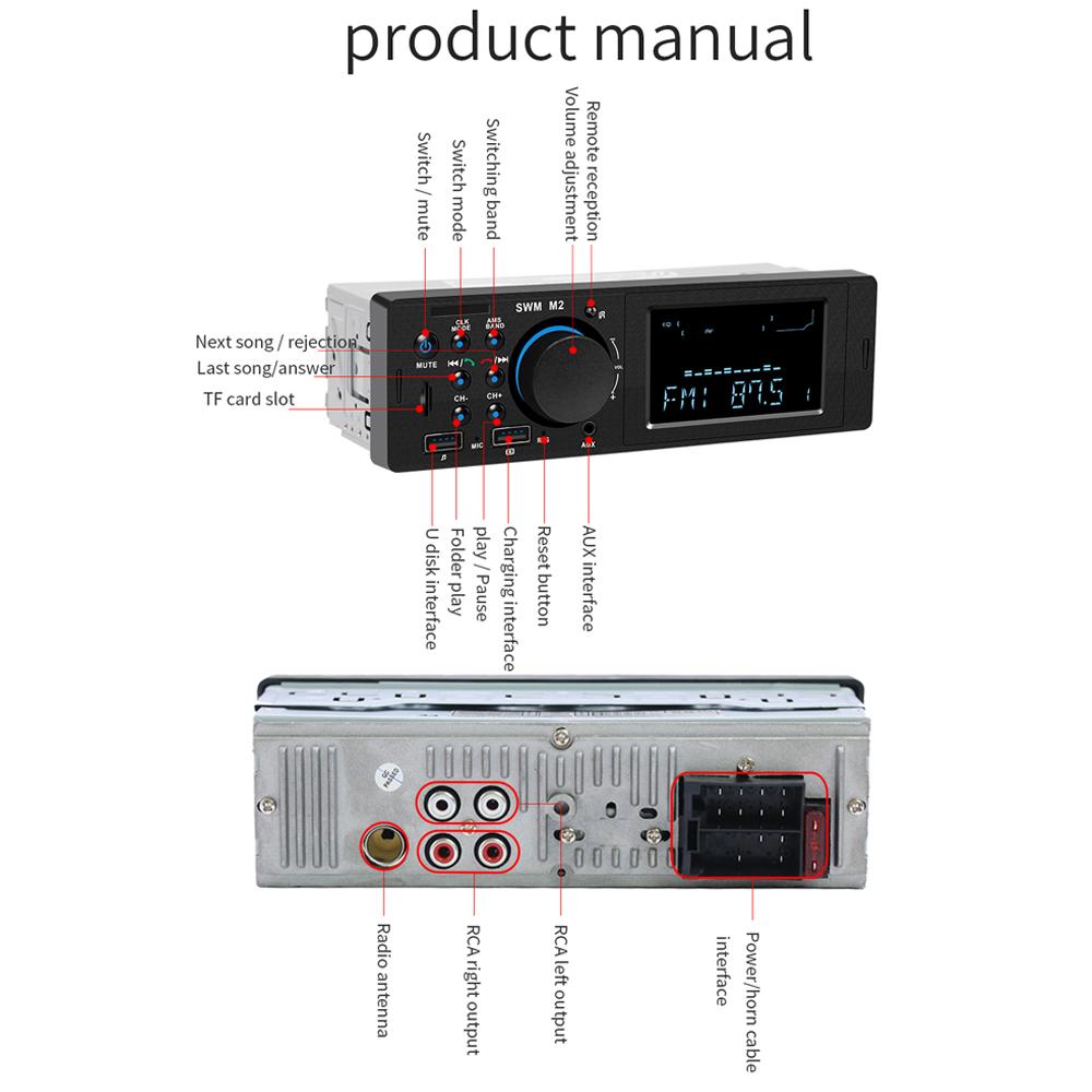 Car MP3 Player BT Stereo Receiver FM Radio Hands-Free Calling U-Disk/TF Card/Aux-in Player Support APP to Find Car 2.1A Quick Charge with Remote Controller