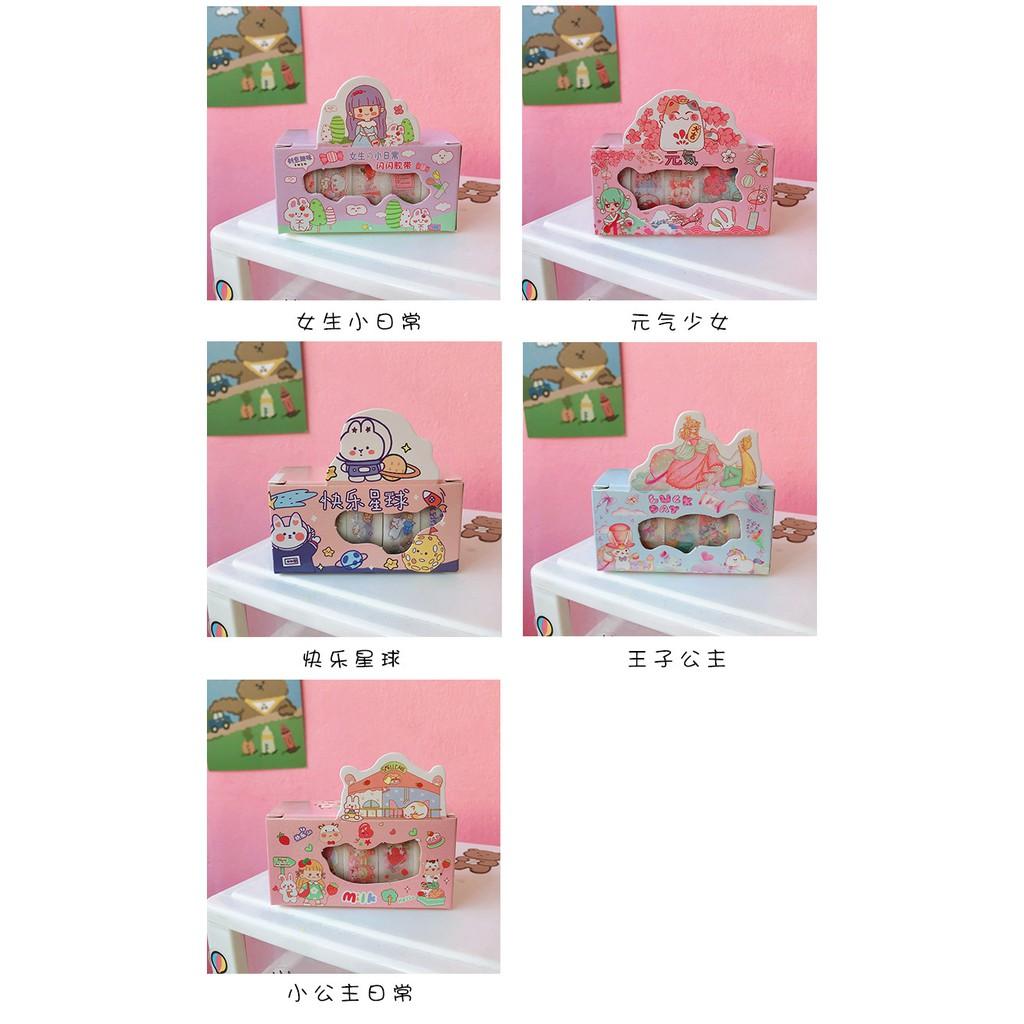 Hộp 5 cuộn washi tape nhám dễ thương nhiều mẫu - Set 5 cuộn washi nhũ siêu xinh - Corgi Shop