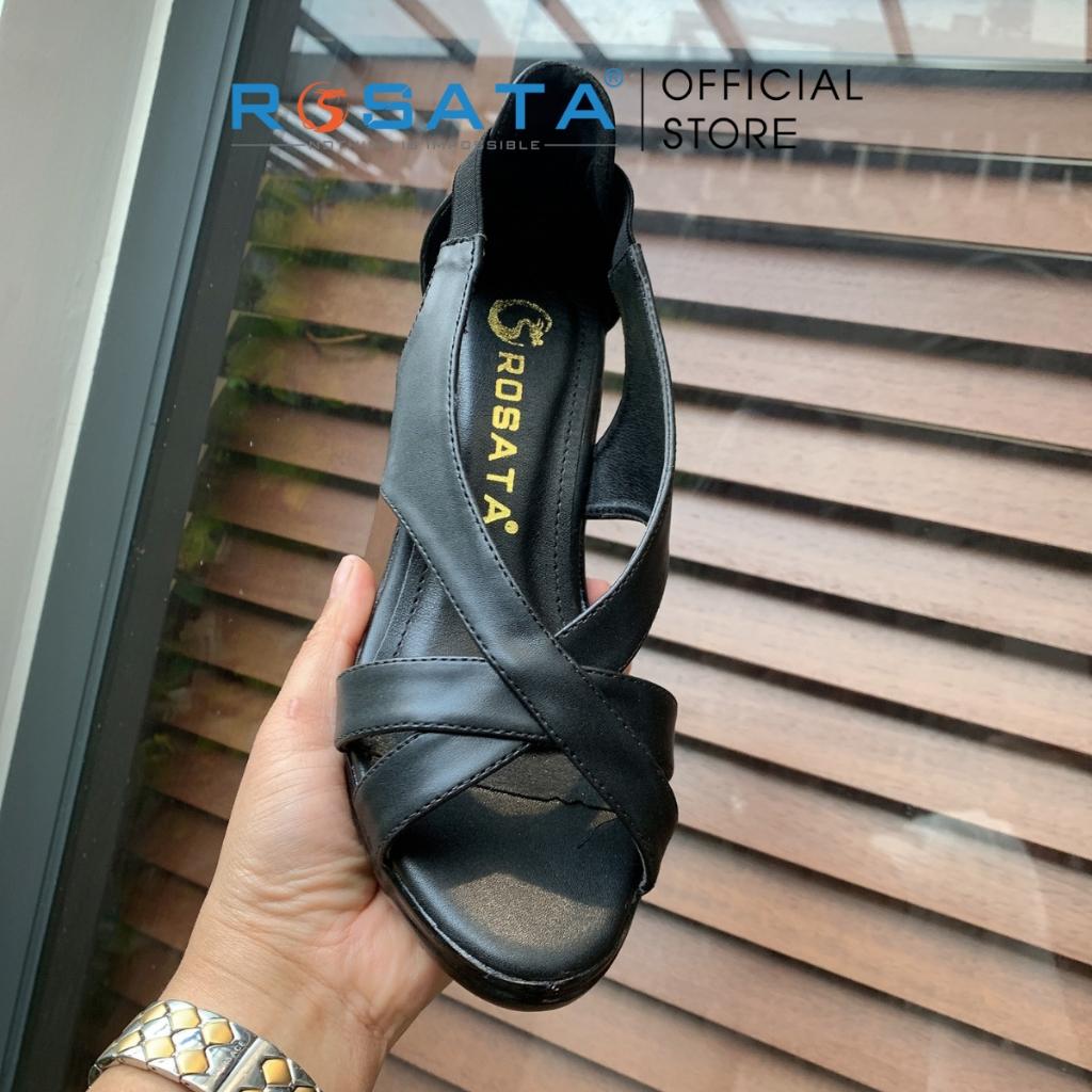 Giày sandal cao gót nữ ROSATA RO473 mũi tròn phối dây chéo quai hậu gót trụ cao 8cm màu đen xuất xứ Việt Nam