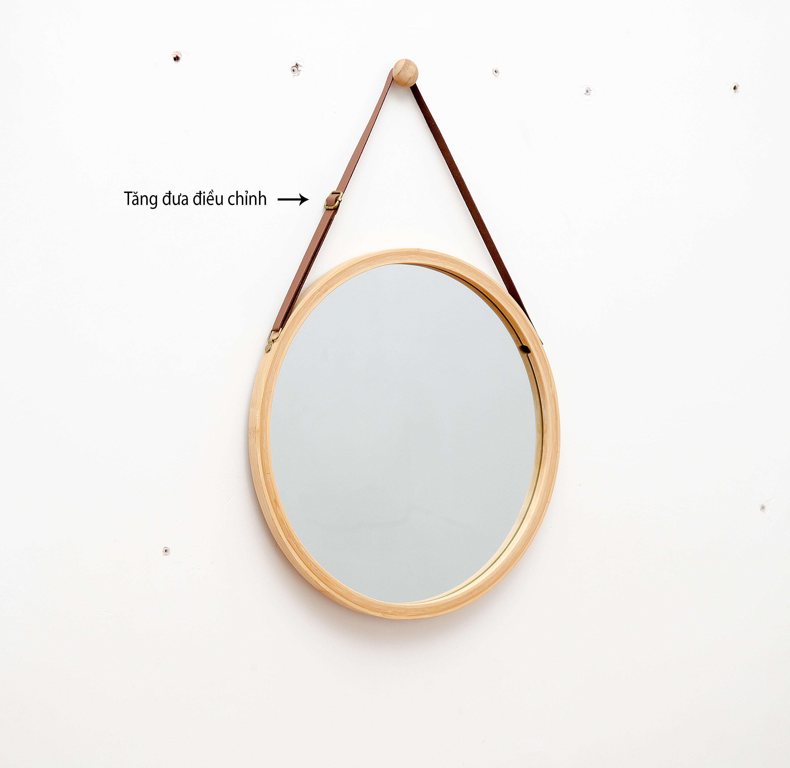 Gương tròn treo tường dây da