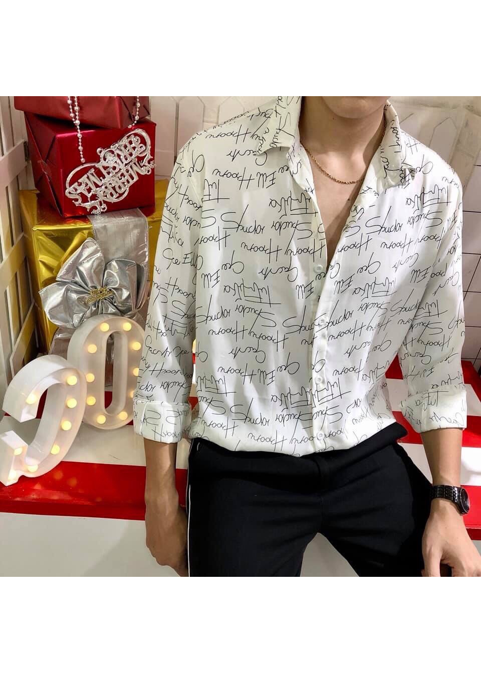 Áo Sơ Mi Nam Tay Dài Body Họa Tiết Mới