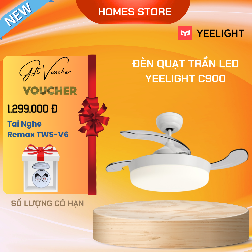 Quạt Trần Kèm Đèn LED Thông Minh XIAOMI Yeelight C900, 3 Chế Độ Quay, Kết Nối App Mihome, Phù Hợp Không Gian 20-25 m2, Công Suất 18W - Hàng Chính Hãng