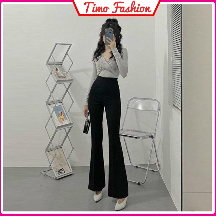 Quần ống loe siêu tôn dáng, quần legging nữ cạp cao kiểu ôm ống loe dáng dài co dãn bigsize TF015