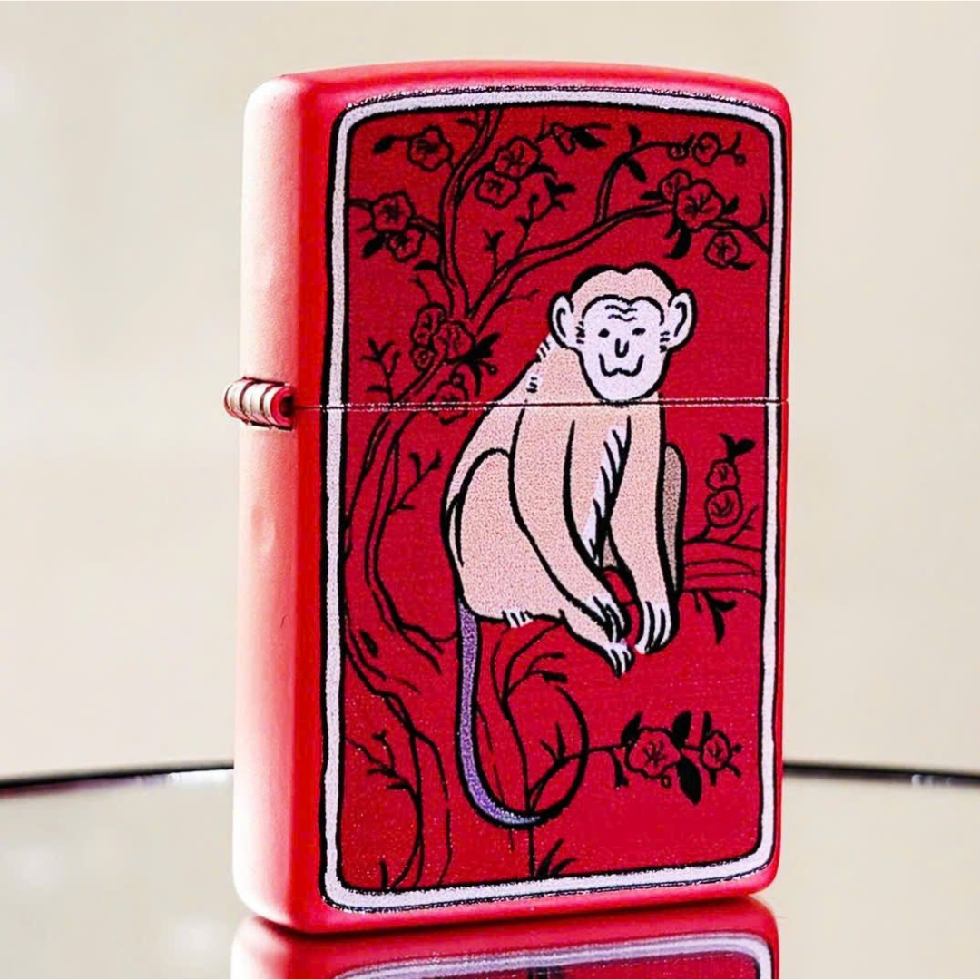 Bật lửa Zippo Year of the Monkey - Phiên Bản 12 Con Giáp (Tuổi Thân) Thiết Kế Việt Nam, Sơn Tĩnh Điện Đỏ May Mắn Chính Hãng
