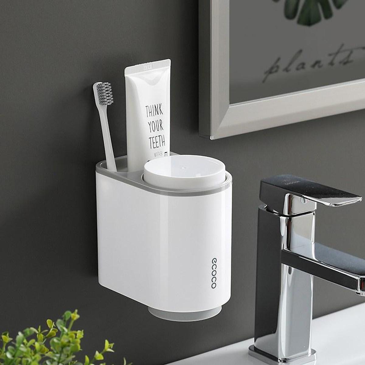 Kệ Nhà Tắm Kèm 2 Cốc, Kệ Để Bàn Chải Đánh Răng Thiết Kế Thông Minh Dính Tường Chắc Chắn, Cốc Nam Châm Hút Từ Tính