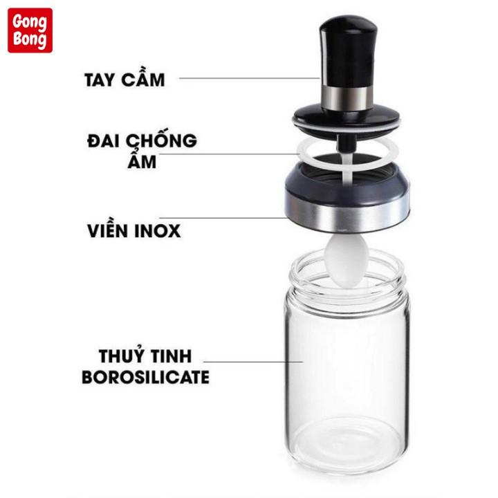 Lọ đựng gia vị dầu ăn hũ nước chấm bằng thủy tinh trong suốt kèm muỗng tiện lợi dung tích 250ml