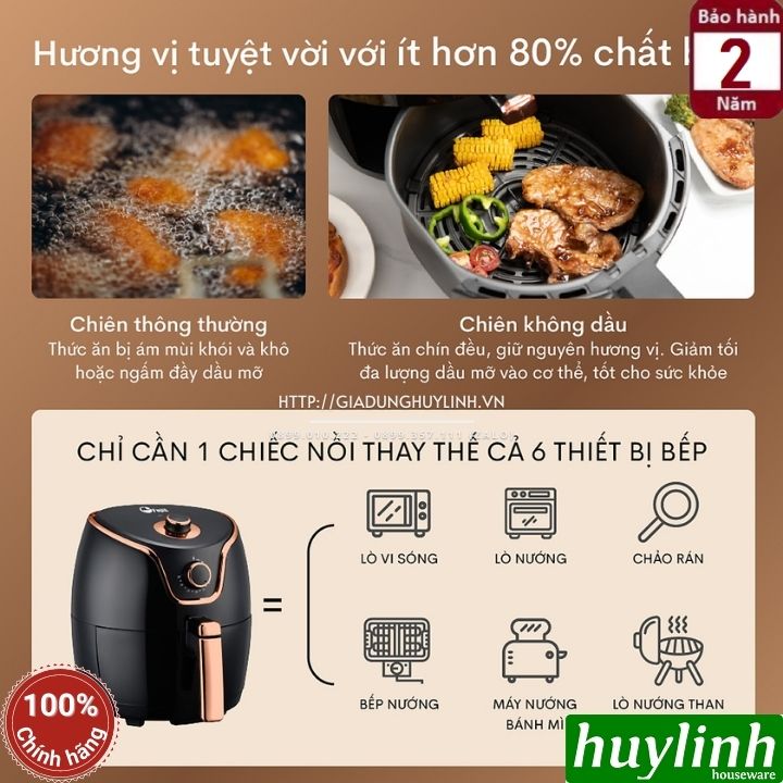 Nồi chiên không dầu Fujie AF4 - Dung tích 5 lít - Công suất 1400W - Điều khiển cơ - Hàng chính hãng