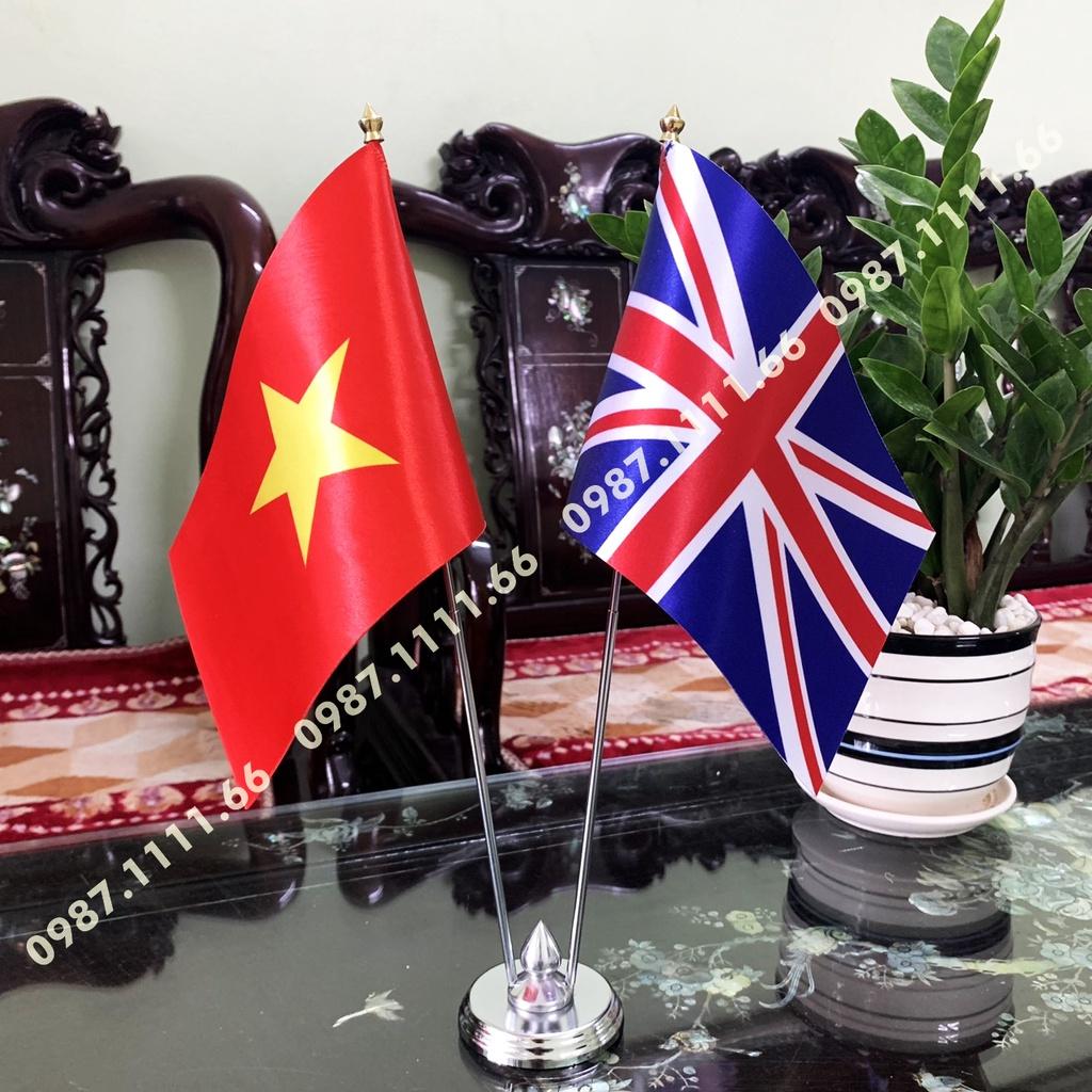 Cờ Để Bàn Trang Trí Đế Thép Loại cắm 2 cờ Việt Nam - Anh