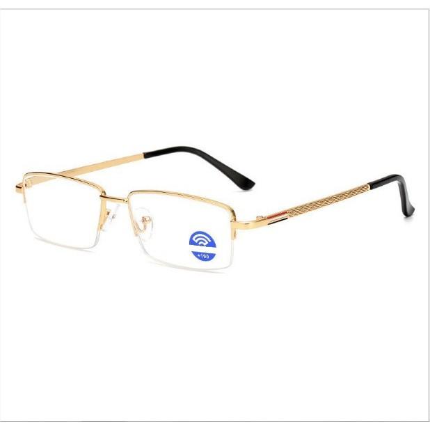 Kính lão thị viễn thị TITANKV5PUNIQUI gọng màu vàng gold doanh nhân sang trọng nửa viền hàng  cao cấp tặng hộp
