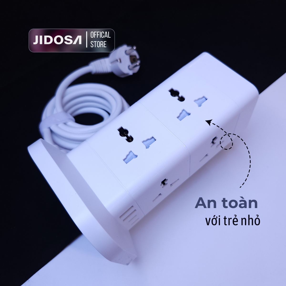 Ổ cắm điện tháp vuông đa năng thông minh JIDOSA JDT814T 8 Ổ cắm tải 3000W USB - Type C dây dài 3m