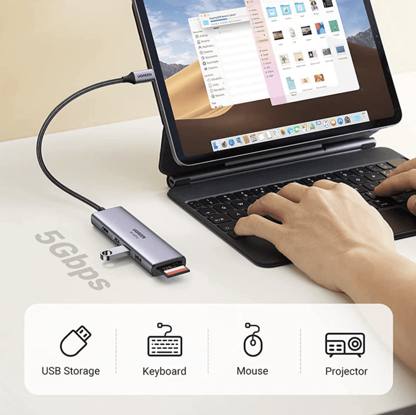 Hub Ugreen USB Type C 6 in 1 CM511 - Có cổng HDMI, SD / TF, USB 3.0 - Mã 60383 / 60384 - Hàng chính hãng