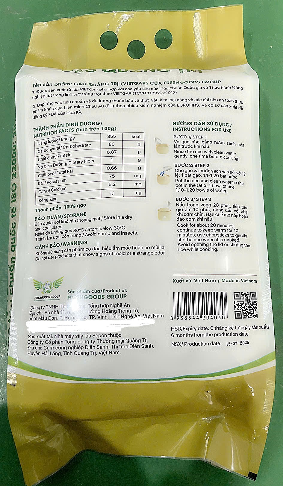Gạo Quảng Trị VIETGAP) tốt cho NGƯỜI TIỂU ĐƯỜNG, GÚT, BÉO PHÌ TÚI 5 KG