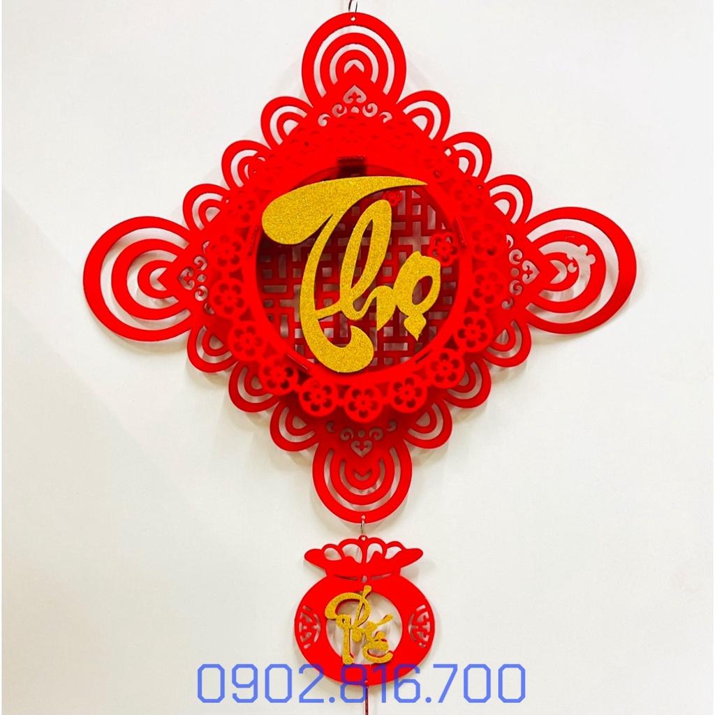 Khánh vuông - Dây treo nhung đỏ chữ PHÚC - LỘC - THỌ nổi 3D phụ kiện trang trí tết