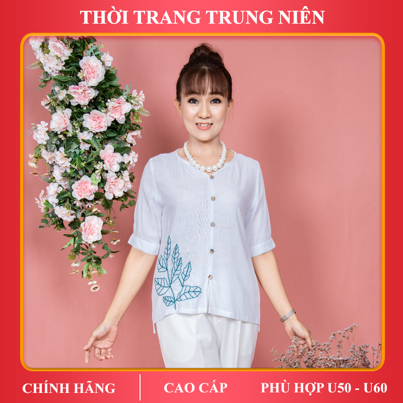 Áo trung niên iDiva A18-36, chất liệu linen cao cấp, dáng suông nhẹ nhàng phù hợp U50 dự tiệc &amp; dạo phố