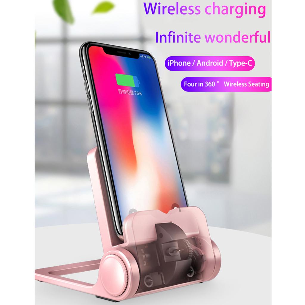 3 in 1 Qi Wireless Charger Fast Charging Pad Base for iPhone X black