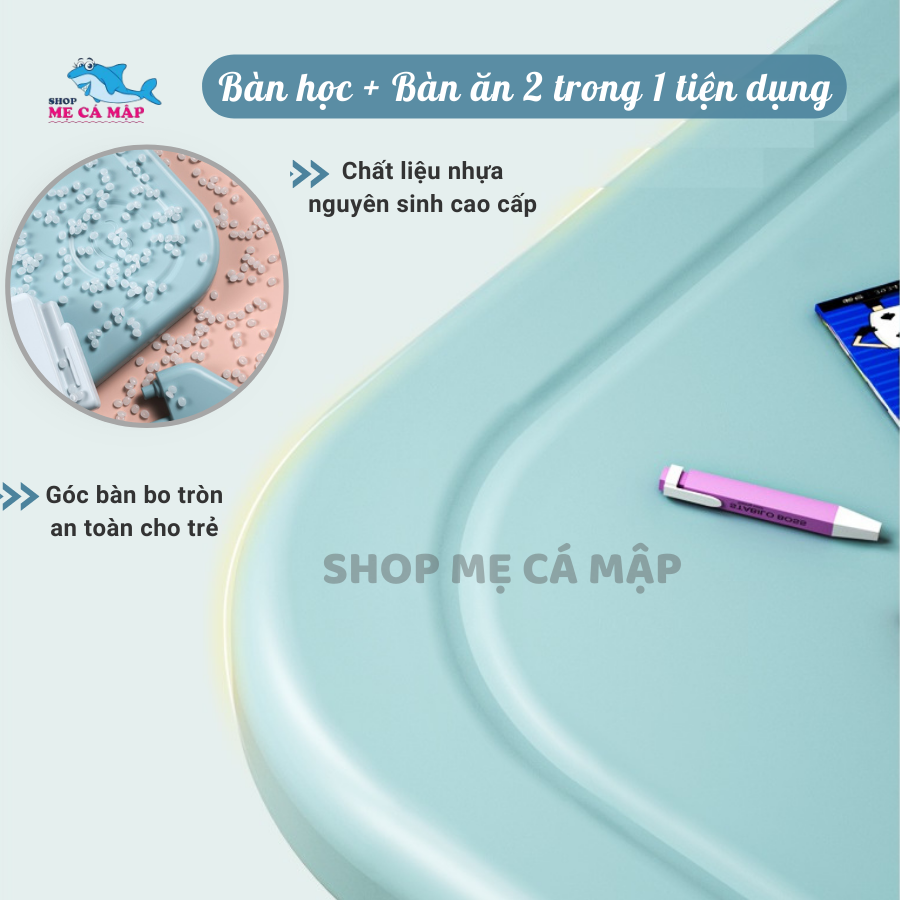 Bộ bàn học cho bé 2 in 1 , Nhựa nguyên sinh cao cấp dày dặn chắc chắn