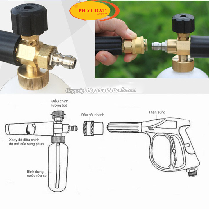 Bình bọt tuyết 1000l gắn vòi xịt rửa xe