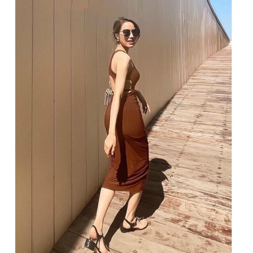 Đầm ôm body sọc,đầm xẻ tà tôn dáng Form FREESIZE, chất len gân đẹp