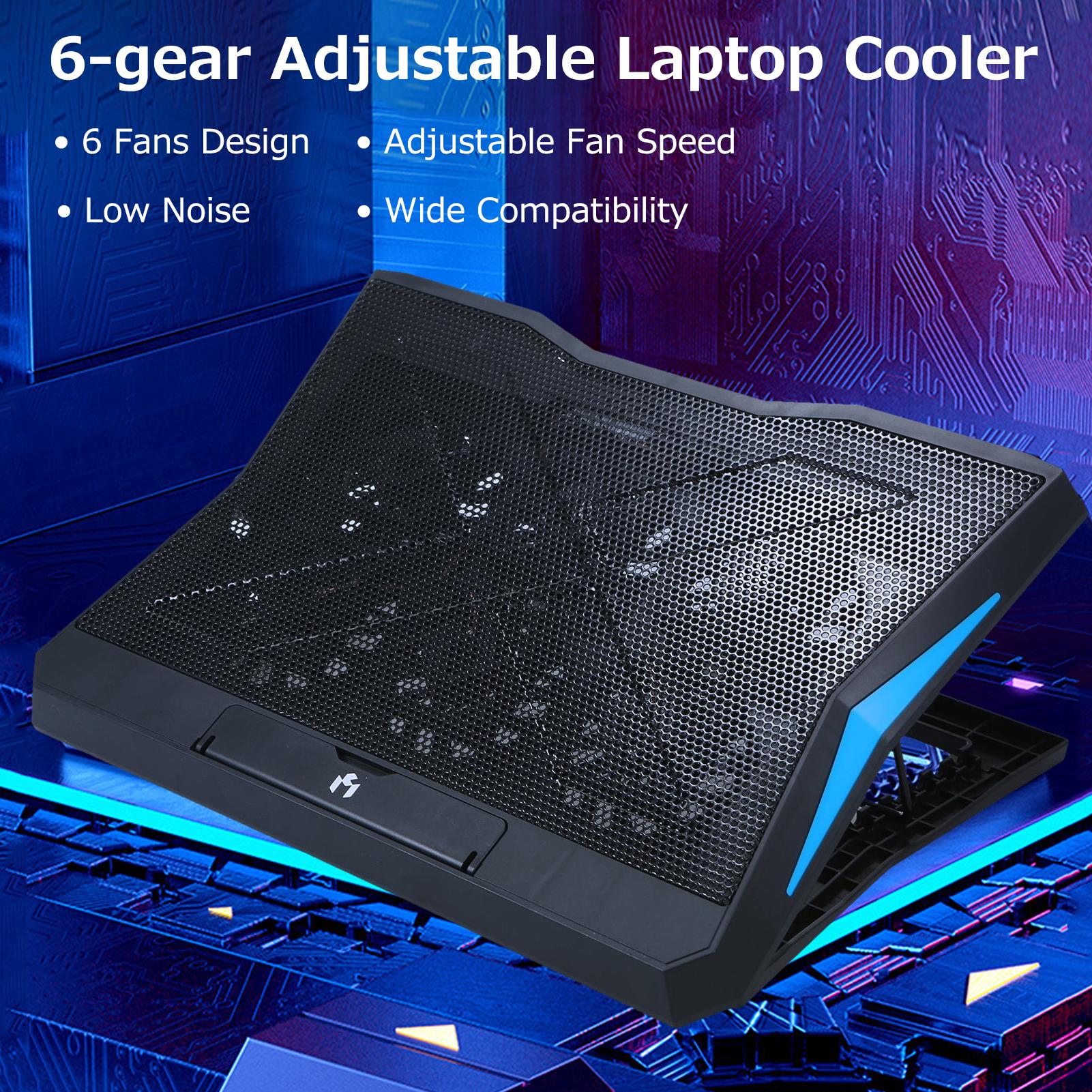 Q3 Laptop Cooler 6-fan Laptop Cooling Stand Low Noise with 6-level Adjustable Height Dual USB Ports Wide Compatibility