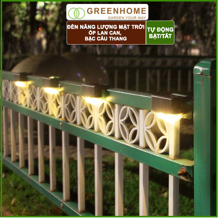 Đèn Led Năng Lượng Mặt Trời Greenhome, R8xc4,5cm, Vàng Ấm, Chống Nước, Ốp Lan Can, Trang Trí Ban Công, Sân Vườn