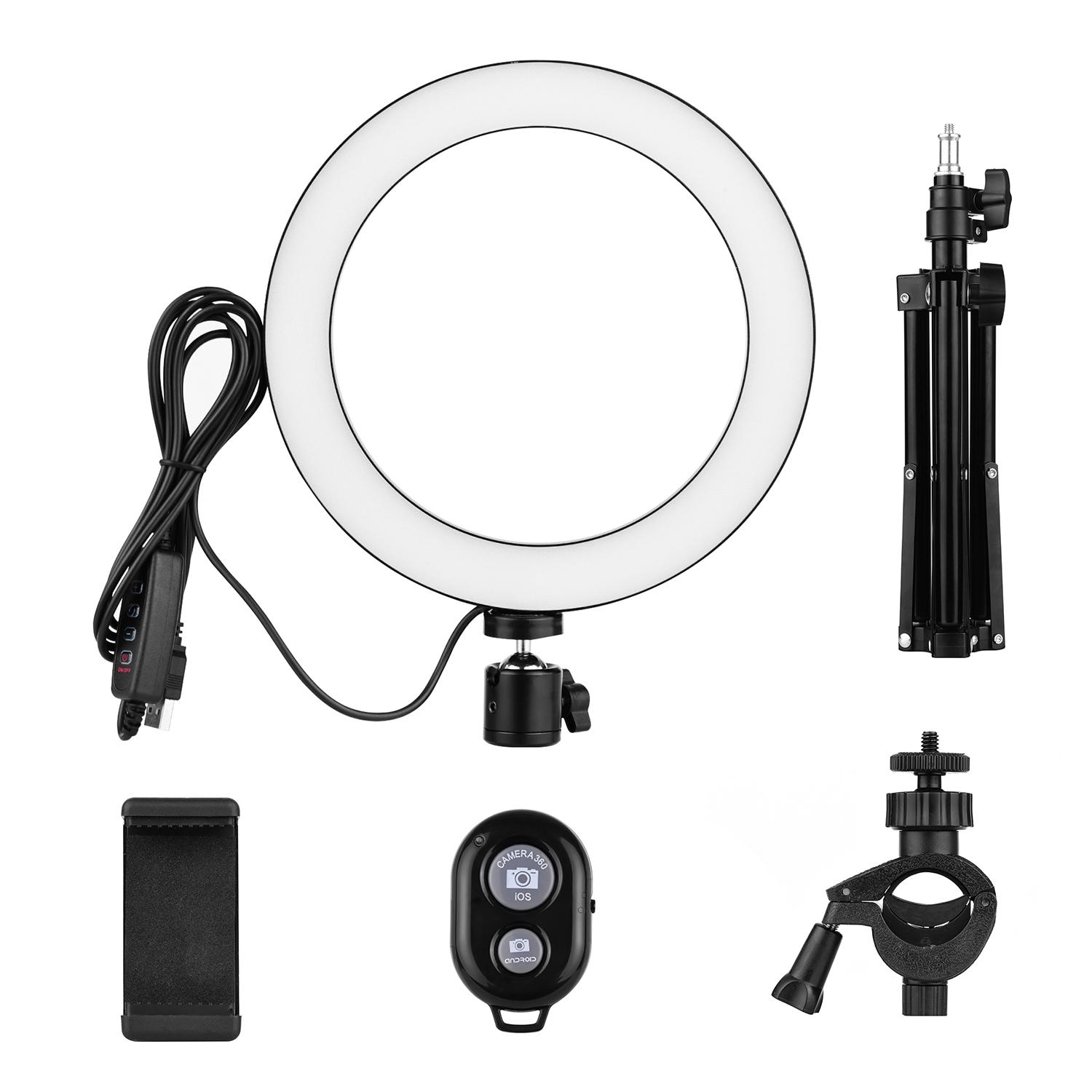 Bộ đèn vòng Đường kính 20cm 3000K-6500K có thể thay đổi màu + Đầu bóng mini + Chân đế đèn 50cm + Sửa chữa