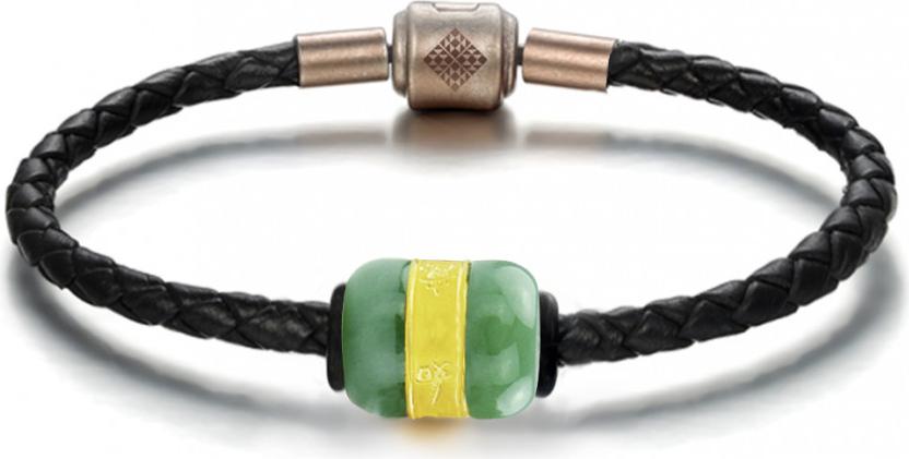 Vòng tay dây da Hạt Ngọc Bích Bọc vàng 24K - Ancarat