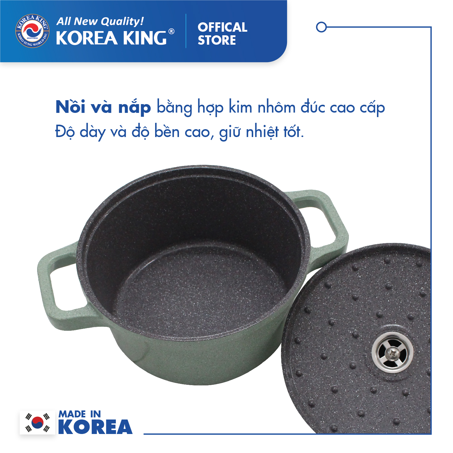 Bộ nồi xanh Levante đáy từ (Nồi, nắp bằng nhôm đúc, phủ men chống dính Ceramic, Ø20cm, 24cm,28cm)