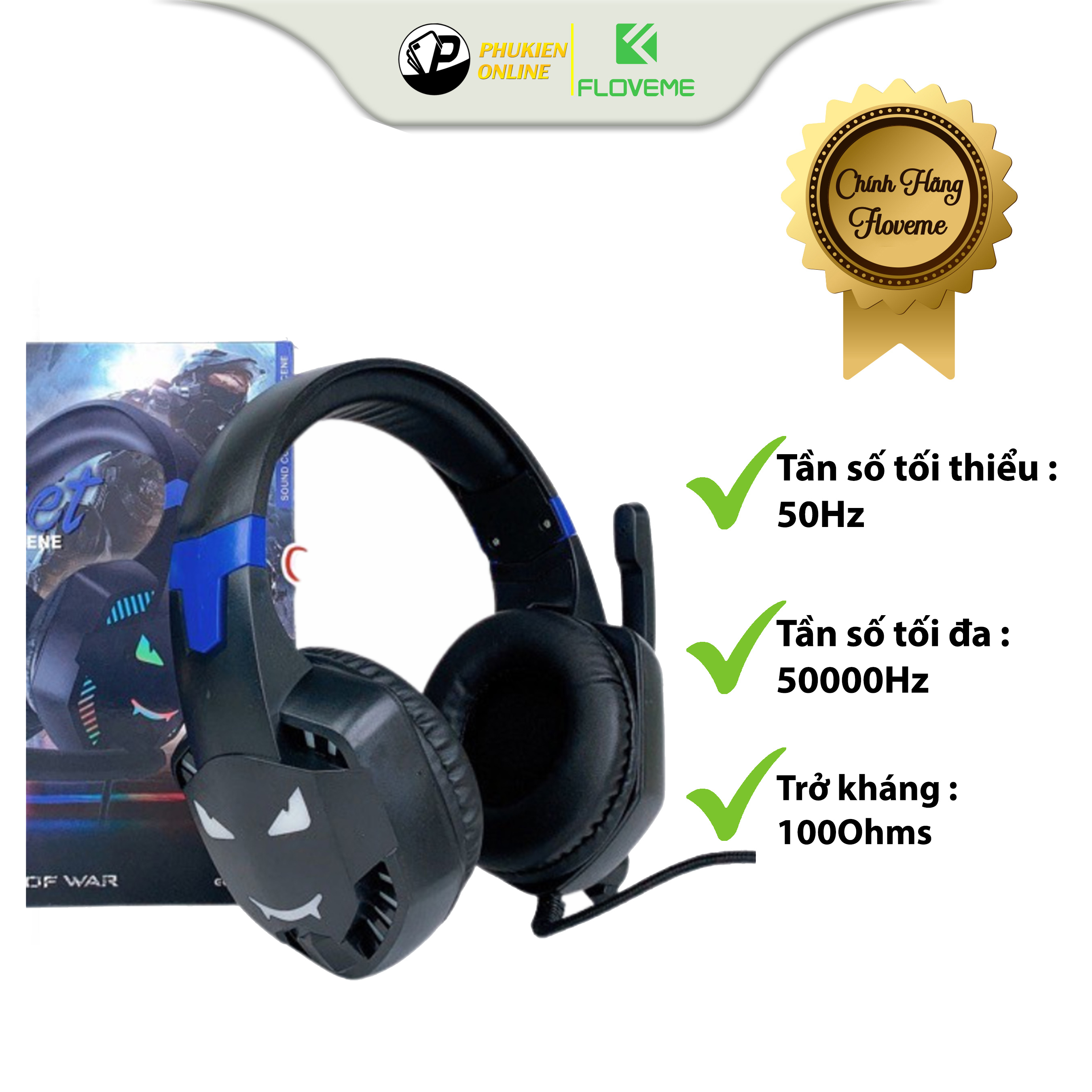 Tai Nghe Chụp Tai Gaming Floveme GM1000  Có Míc Nói Voice, Dây Cắm Đầu Jack 3,5mm, Loa 50mm To, Âm Bass Lớn-Hàng chính hãng