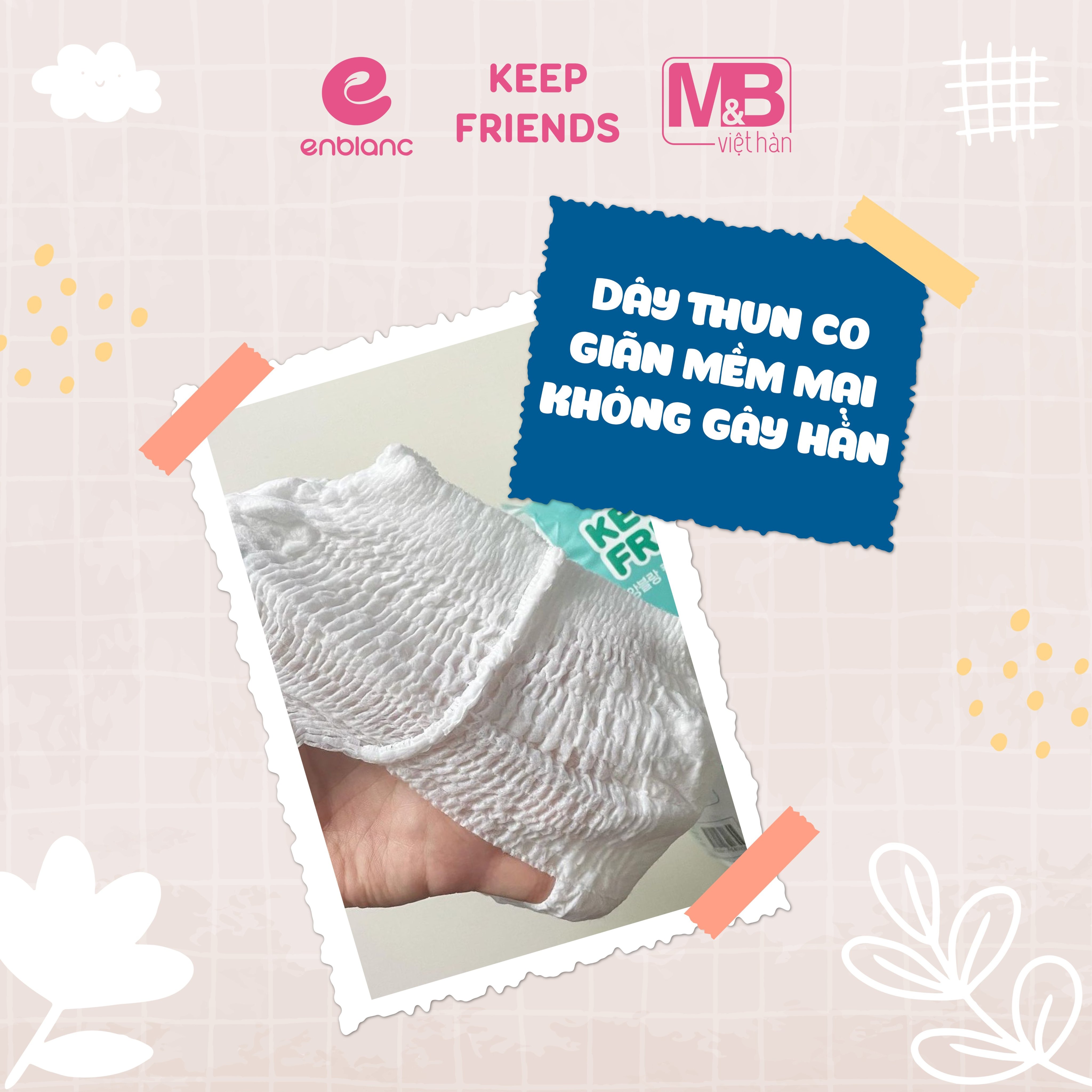 Combo 3 Bịch Tã Quần Cao Cấp Hàn Quốc ENBLANC KEEP FRIENDS Mỏng Nhẹ, Thấm Hút Siêu Nhanh Cho Bé Trai Size XXL 18 Miếng