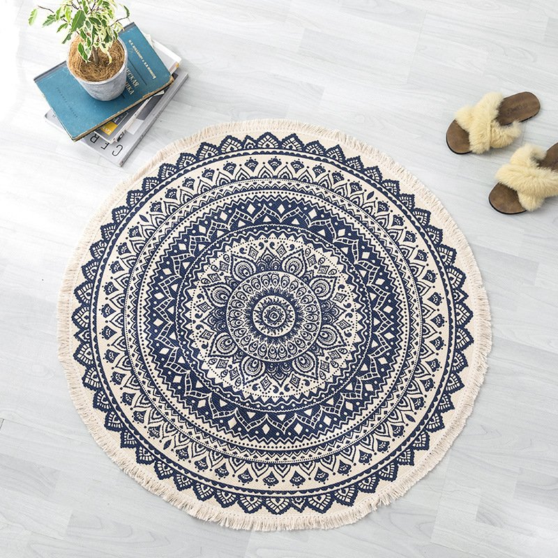 Thảm trải sàn tròn hoa mandala phong cách retro