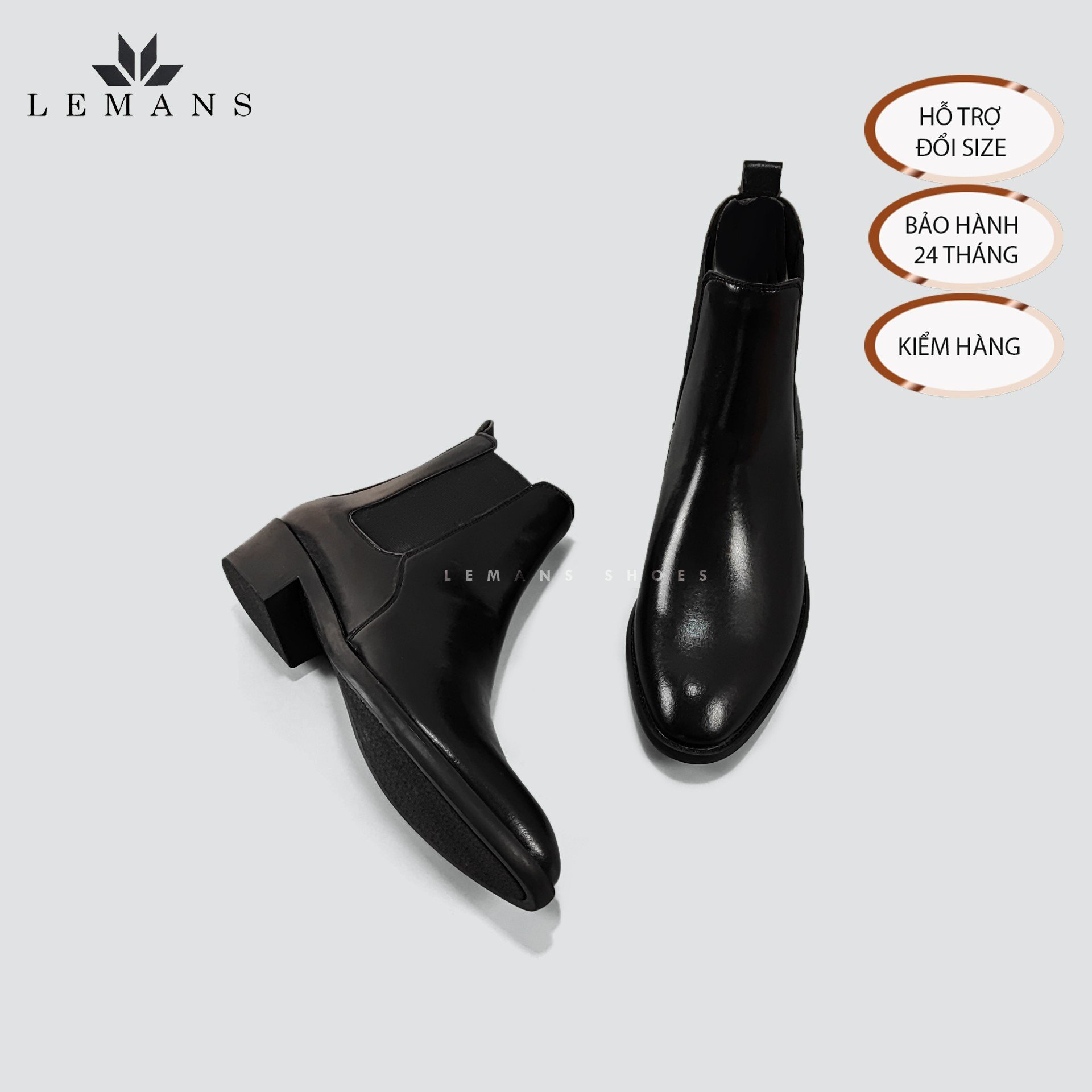 Giày Chelsea Boots LeMans CB04 da bò nhập khẩu mũi nhọn, tăng cao 5cm, bảo hành 24 tháng, boot nam