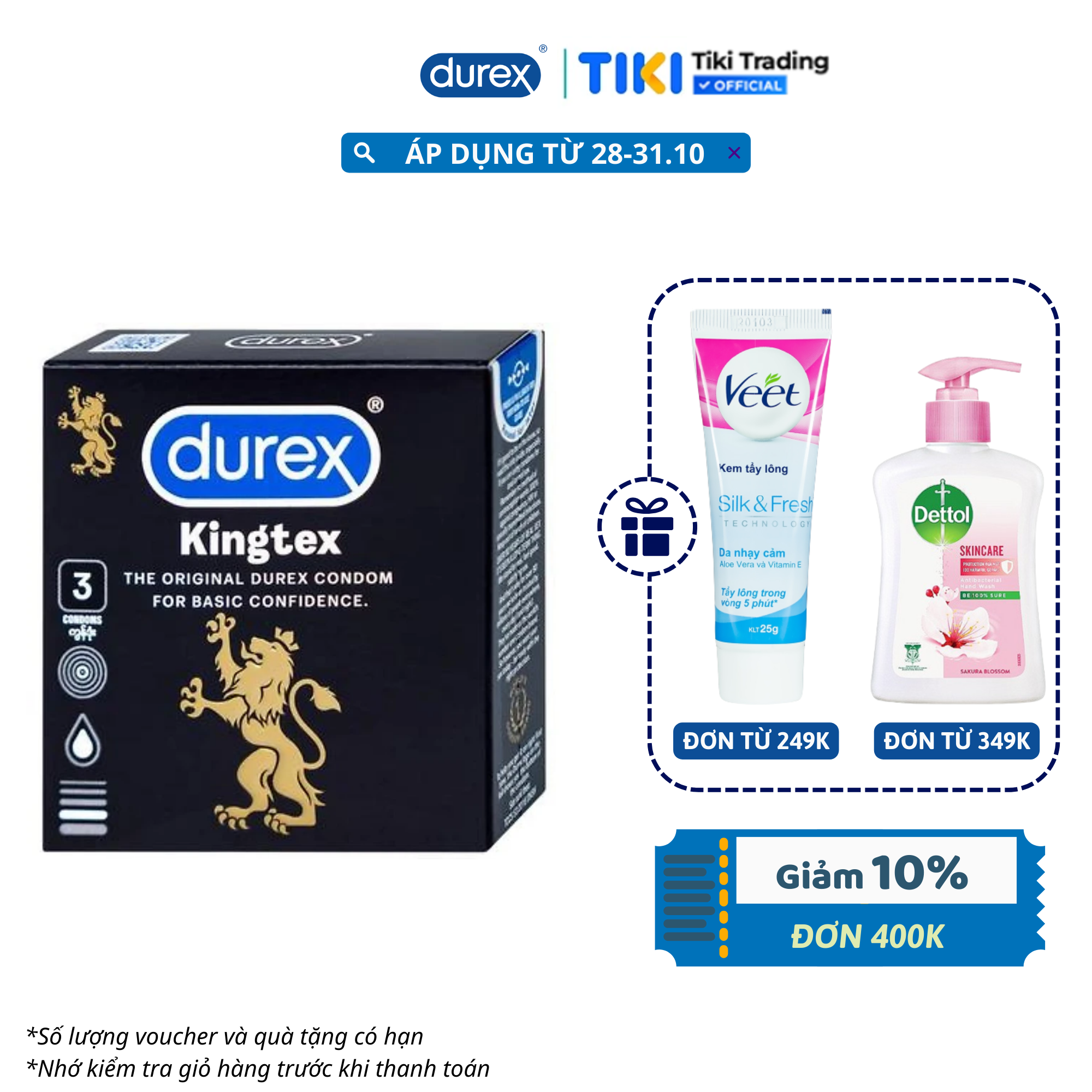 Bao cao su Durex Kingtex 3 bao