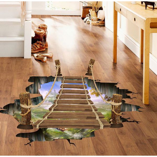 Bộ Tranh Decal 3D Trang Trí Dán Tường dán sàn Hình Cầu Gỗ Treo - T07