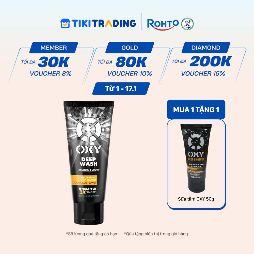 Sữa rửa mặt cho nam Oxy sạch sâu giảm nhờn dạng kem có hạt massage Oxy Deep Wash 100g