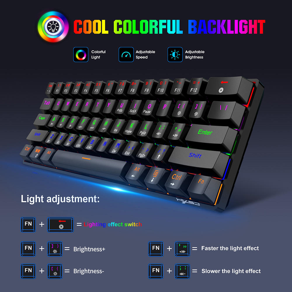 HXSJ L800 Three-mode Mechanical Keyboard 61 Keys RGB Keyboard Support BT5.0/2.4G/USB Wired Connection with Blue Switches