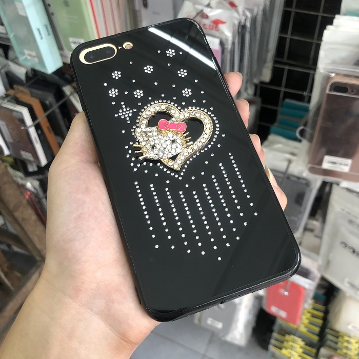 Ốp lưng silicon chống sốc đính đá, viền màu iPhone 7 plus