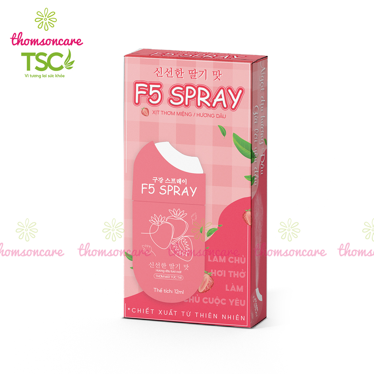 Xịt thơm miệng F5 Spray - Khử mùi hôi, ngừa sâu răng, cho hơi thở thơm mát, tự tin - Vị đào, dâu, bạc hà greelux - Lọ 12ml nhỏ gon