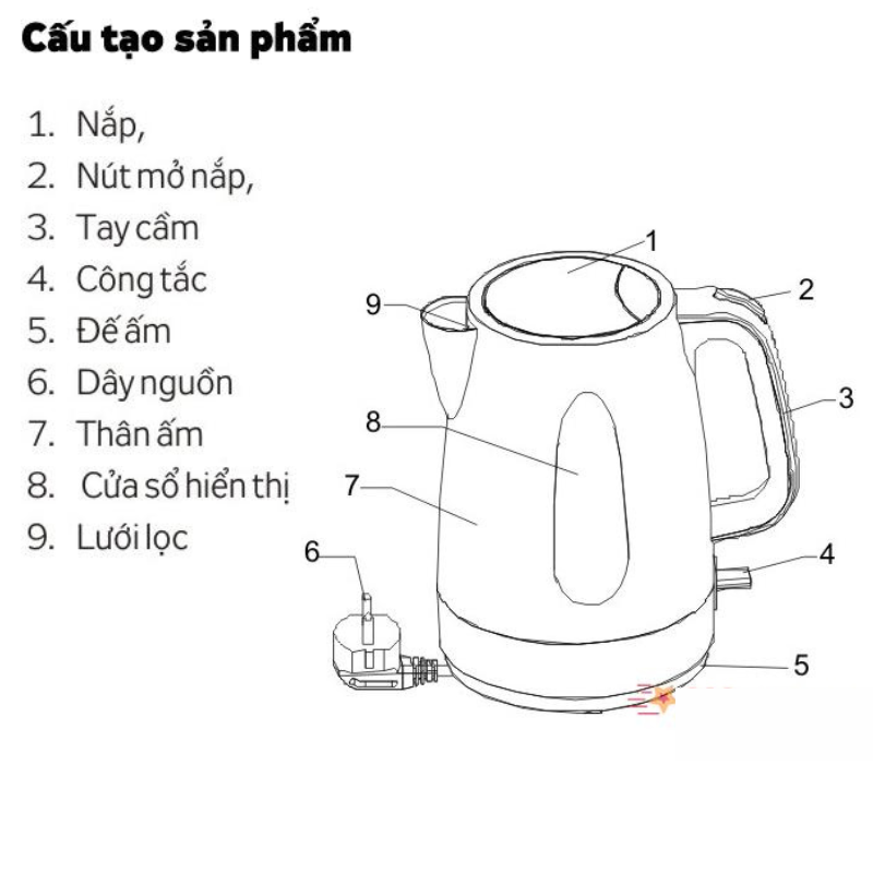 Ấm điện siêu tốc inox 1.8L công suất 180W