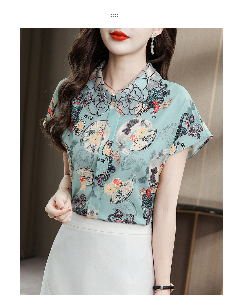 Áo sơ mi voan nữ ngắn tay trên cùng mùa hè mới của Hàn Quốc của phong cách phương Tây mã 2062