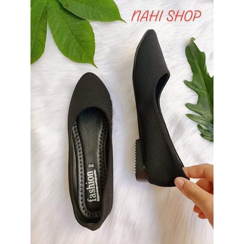 Giày búp bê đen vải đế nhựa NAHI BB02