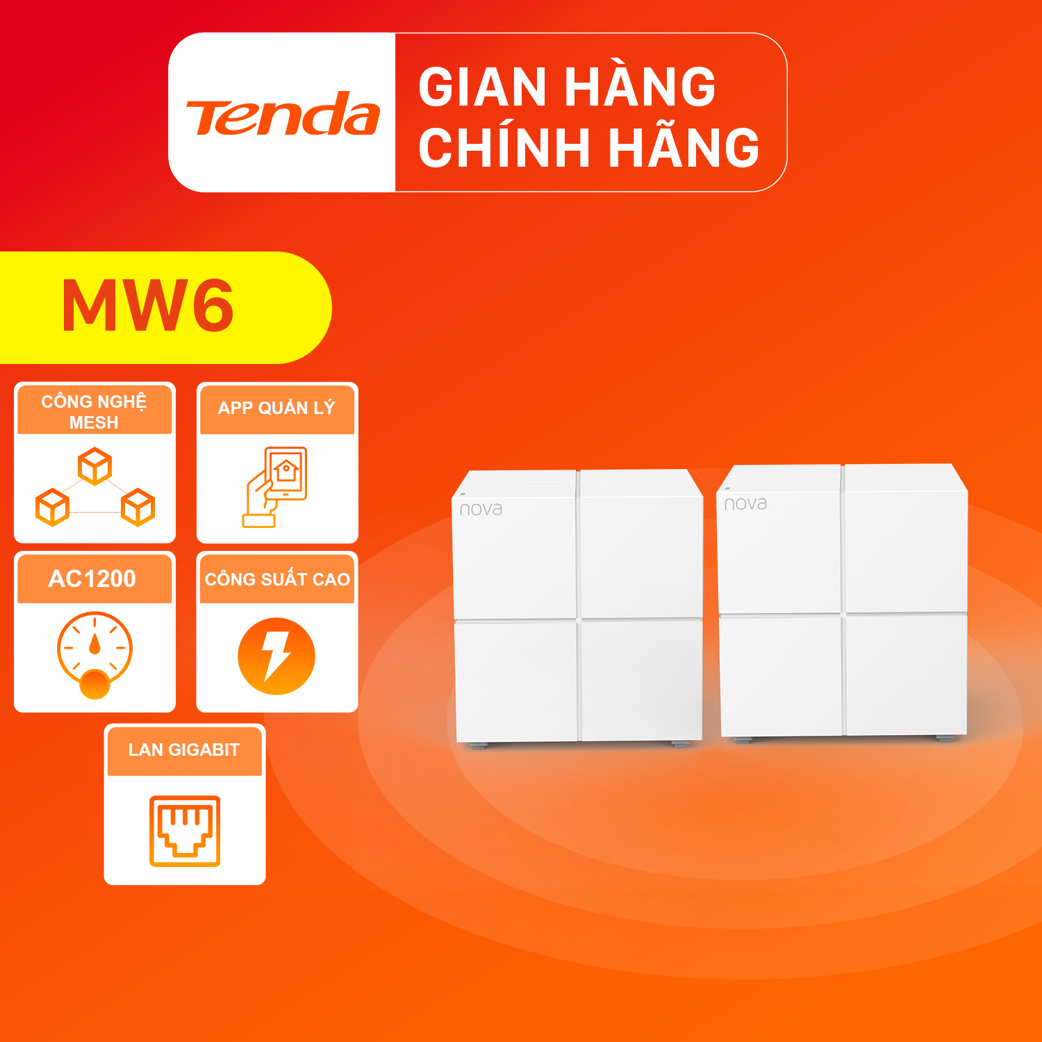 Hệ thống Wifi Nova Mesh cho gia đình Tenda MW6 Chuẩn AC 1200Mbps (2 node) - Hàng Chính Hãng