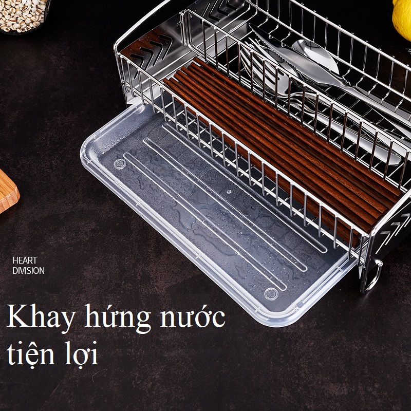 Khay để đồ Nhà Bếp Đặt Bàn 2 Ngăn Inox SUS 304- Khay đựng Đũa Muỗng Chống Han Gỉ